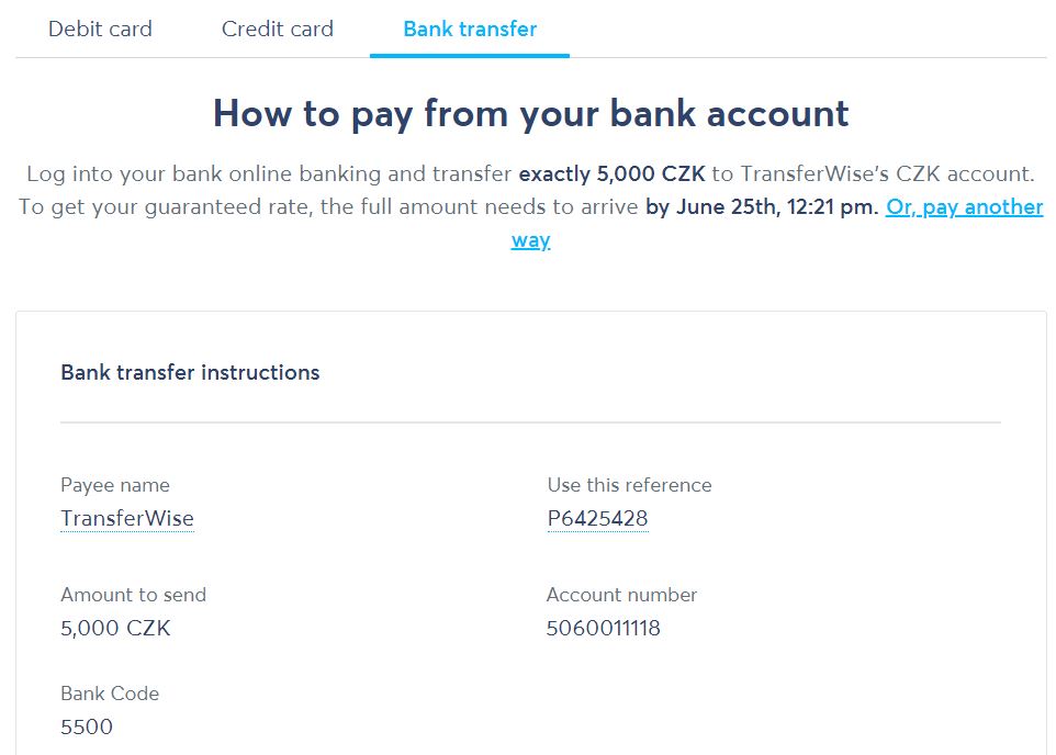 TransferWise - dobití účtu a možnosti